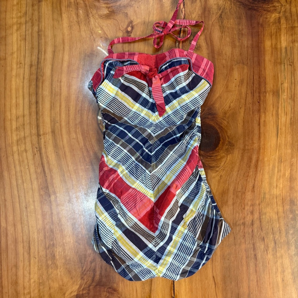 Vintage 50s Catalina Women's Romper 14 Cotton Plaid Smocked Play Suit Swim GG22